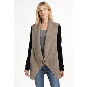 Soyer Womens Camel Wool Sweater Vest Jacket Detachable Contrasting Sleeves M